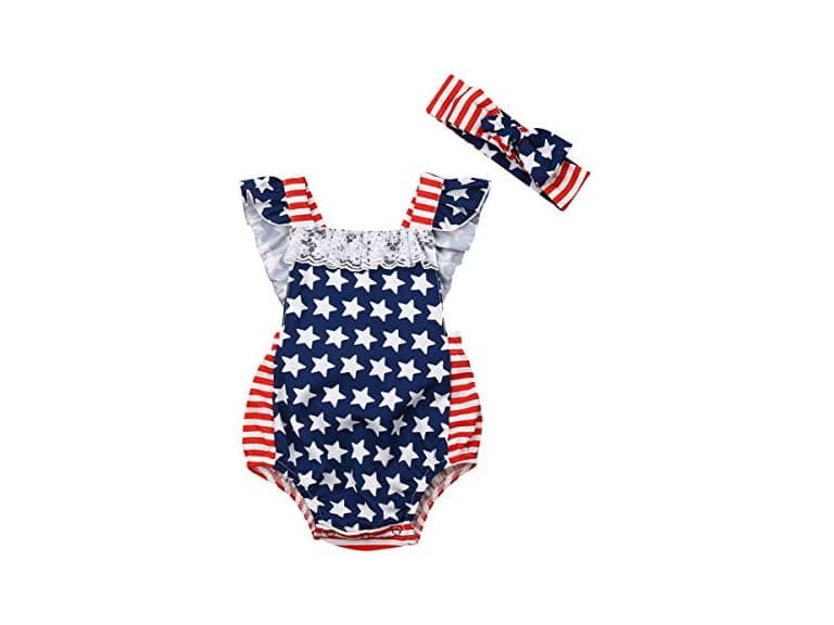 Kmbangi 4th July Baby Girl Outfit Flag Jumpsuit - Image 1