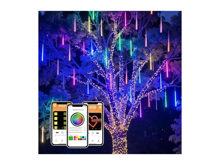 Brightown Smart Meteor Shower Lights Outdoor, 16Tube 256LED 24.6ft - Image 1