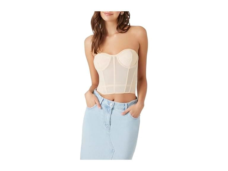 Forever 21 (M) Mesh Bustier Crop Winter Wheat Top - Image 1