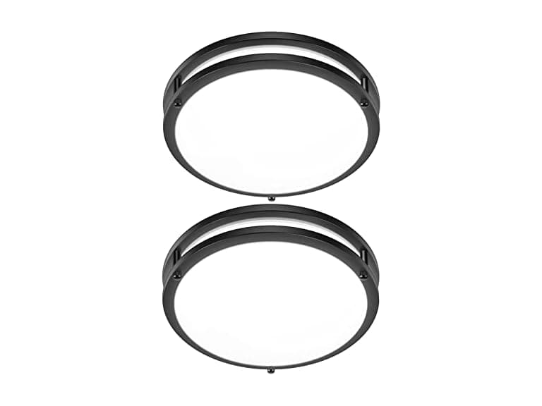 GoBright 12" Flush Mount Ceiling Lights, 2PK, Black - Image 1