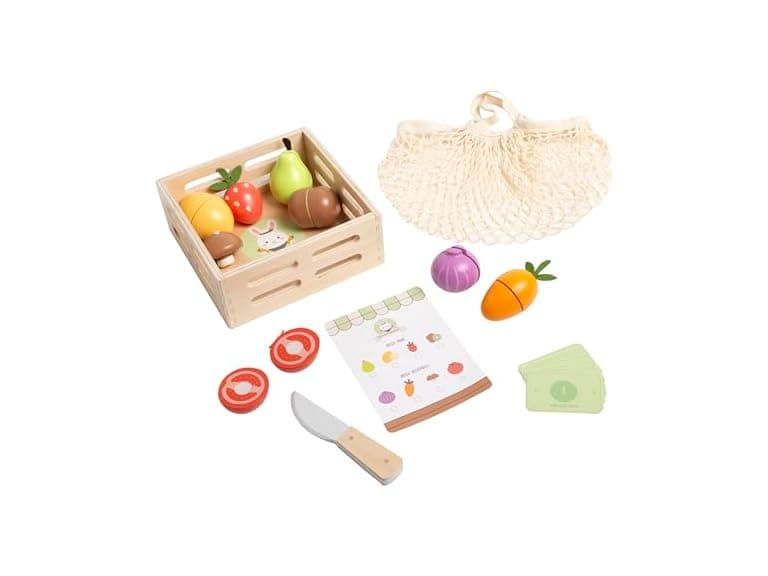 Pearhead Wooden Play Food Set – 21-Piece Pretend Kitchen Toy - Image 1