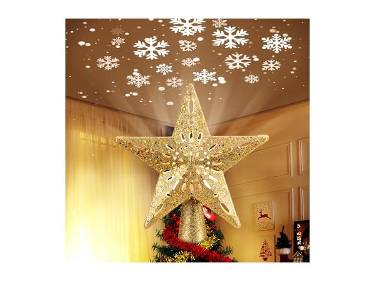 Brightown Christmas Star Tree Topper with Snowflake Projector - Image 1