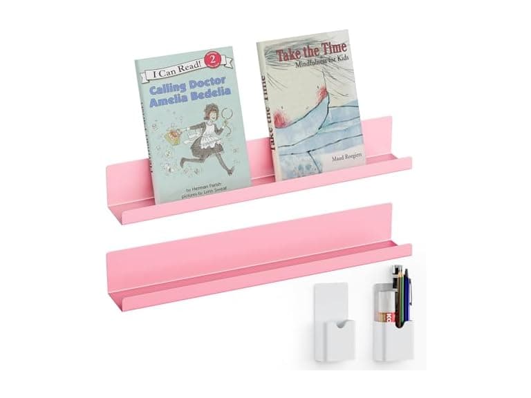 DTUQYX Magnetic Book Shelf for Whiteboard 2-Pack, Pink - Image 1