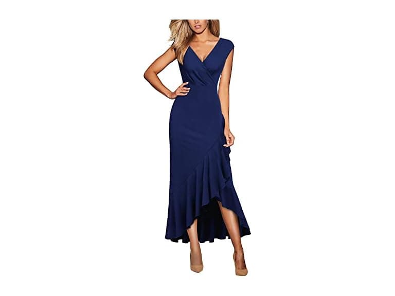 Miusol Women (XL) Elegant V Neck Dress Navy Blue - Image 1