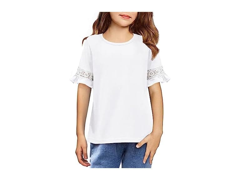 Arshiner Girls T-Shirt Kids Casual Tunic Lace Tops - Image 1