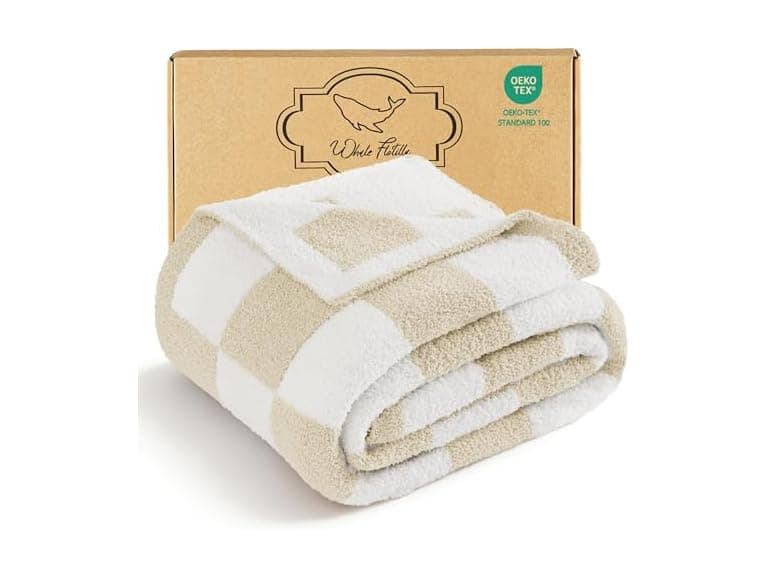 Whale Flotilla Checkered Knit Blanket - Image 1
