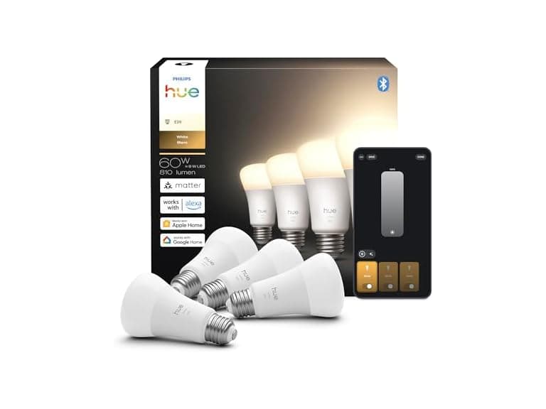 Philips Hue Smart LED A19 Bulb 4-Pack, Warm White - Image 1