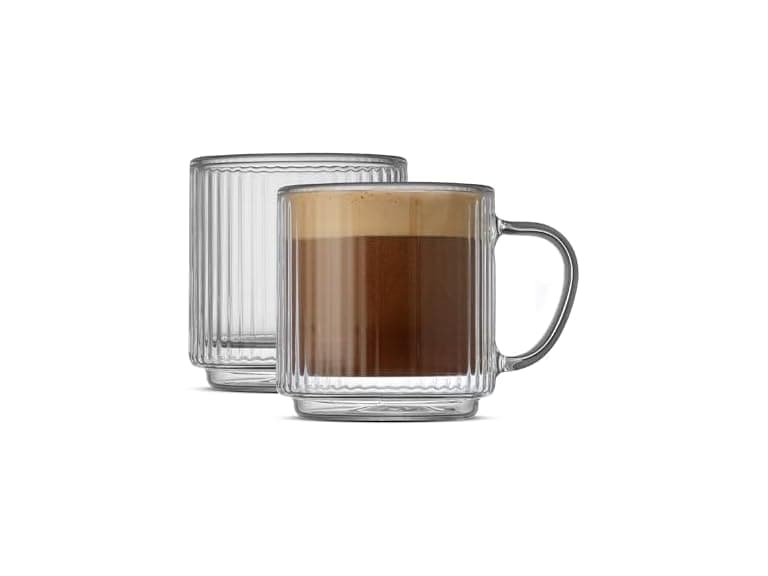 JoyJolt Haven Stackable Fluted Glass Mugs Set of 2 - Image 1