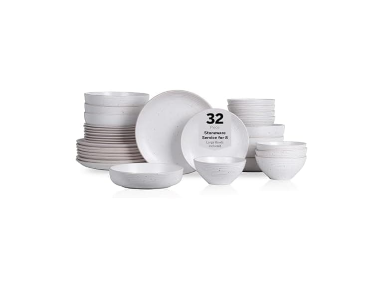 Modern Stoneware 32-piece Round Dinnerware Set Off White - Image 1