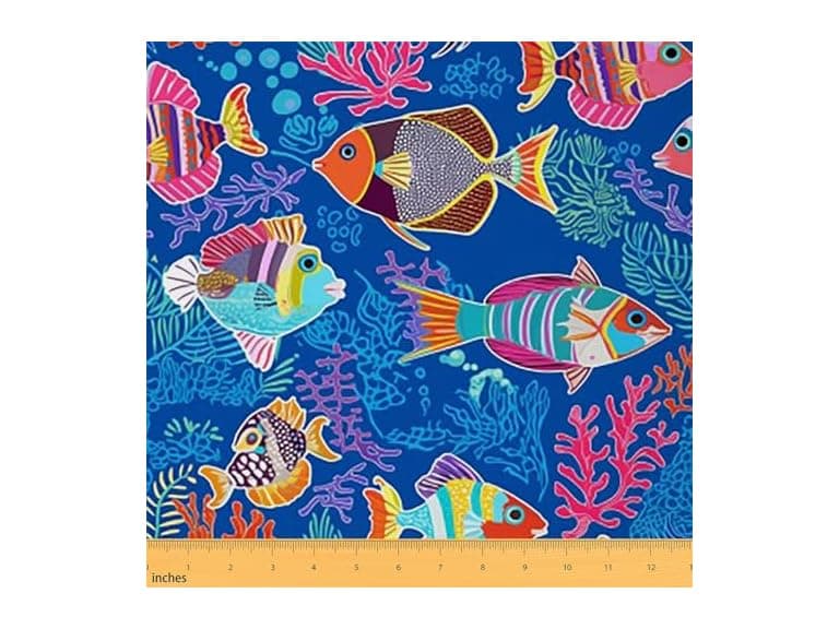 Erosebridal Fish Fabric By The Yard, Coral Starfish - Image 1