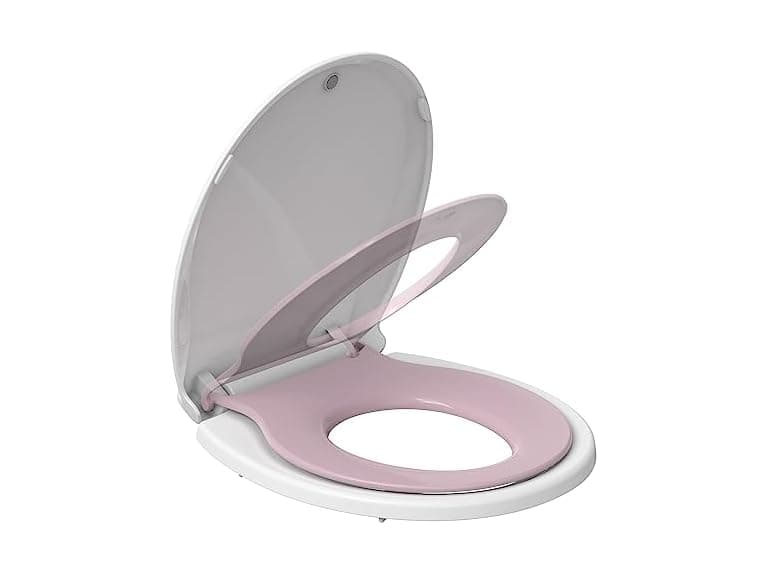 Takywep Toilet Seat White w Pink Flat Toilet- Round - Image 1