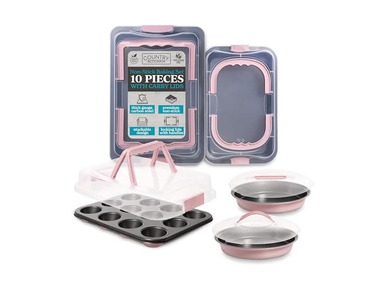 10 Pc Nonstick Baking Pans Set Pink - Image 1