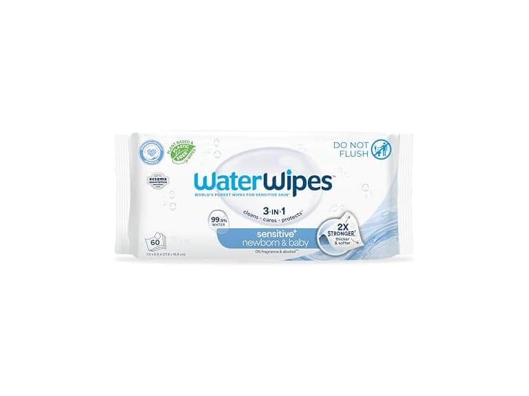 WaterWipes Sensitive Newborn Baby Wipes 60 Count - Image 1