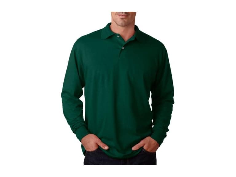 Jerzees Men (M) Long-Sleeve Polo Green-M Jersey - Image 1
