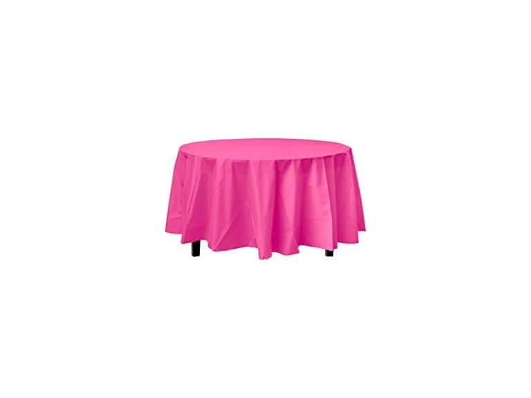 Exquisite Cerise Round Plastic Table Cover - Image 1