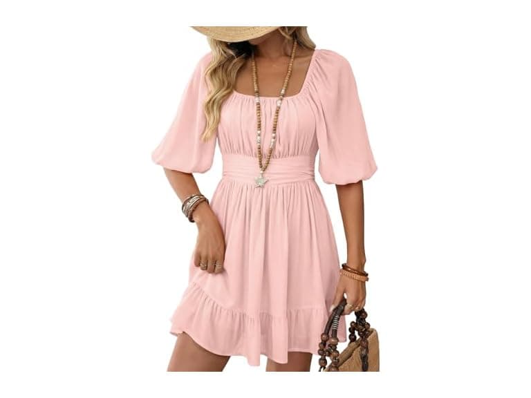 Dokotoo Women Square Neck Summer Dresses Tie Dress - Image 1
