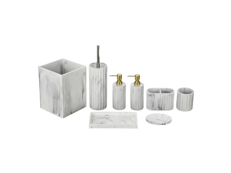 J&V Textiles 8Pc Bathroom Accessories Set WHITE - Image 1