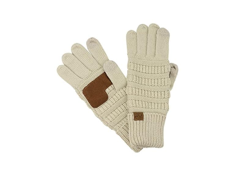 C.C Unisex (OS) Cable Knit Winter Gloves Beige - Image 1