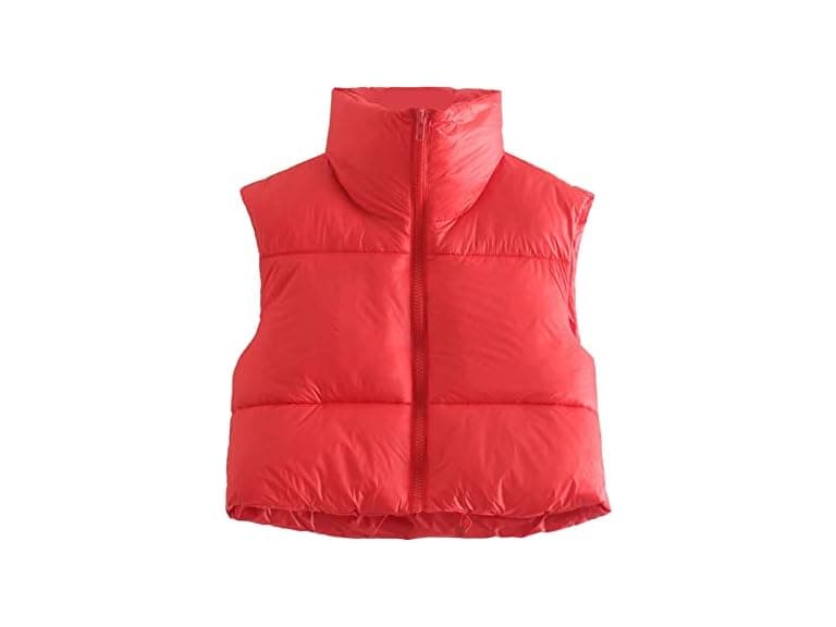 Houlengs Women (M) Stand Collar Crop Vest Red - Image 1