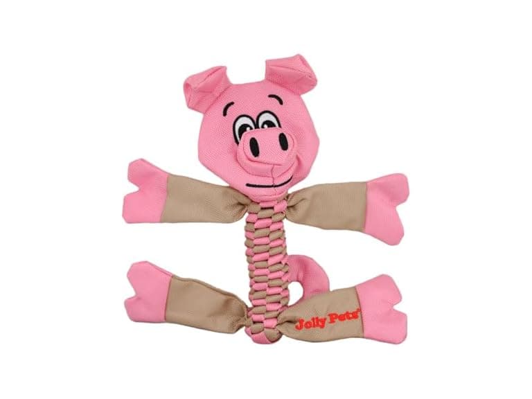 Jolly Pets Animal Flathead Tug/Squeak Dog Toy, Pig - Image 1