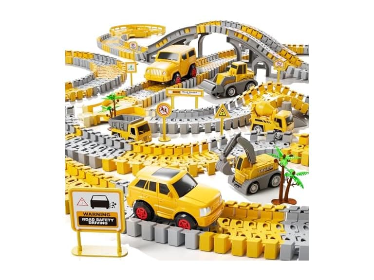 Kids Race Track Set 2 Cars & 4 Trucks - Image 1