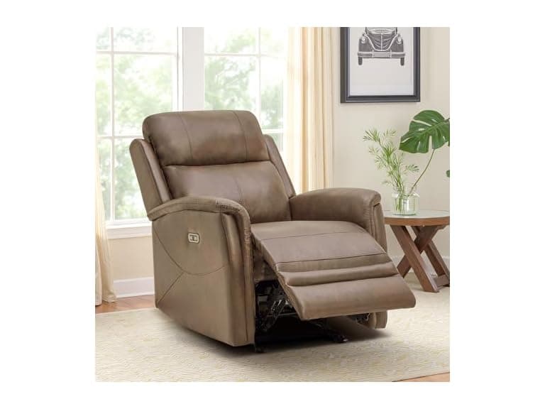 Faux Leather Recliner Chair, USB, Brown - Image 1