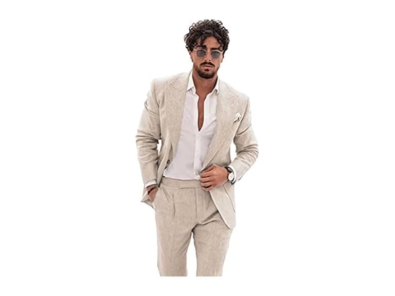 Wangyue Men (42) Slim Piece Linen Suits Suits - Image 1