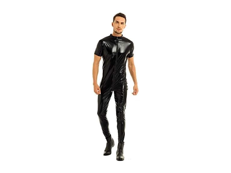 Inhzoy Men (M) Stretchy Patent Leather Bodysuit - Image 1