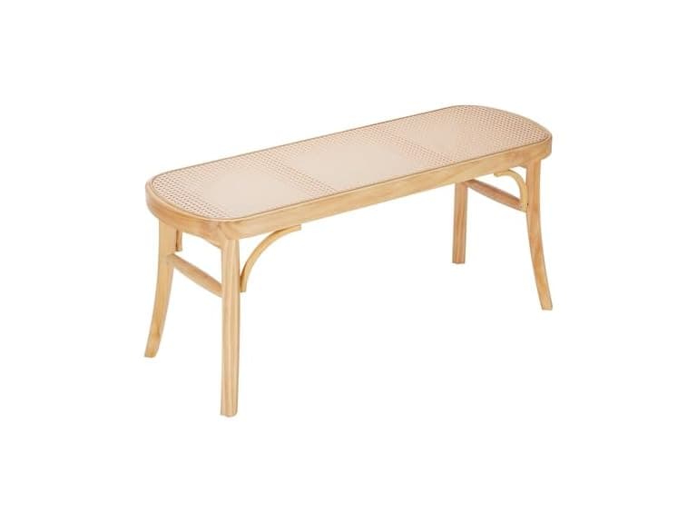 Rattan Bench, 43.3" Wooden Rattan Bench - Image 1