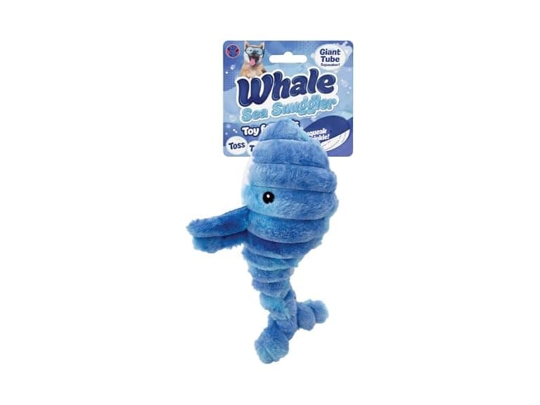 Bow Wow Pet Squeaky Plush Dog Toy with Crinkle Whale - Image 1