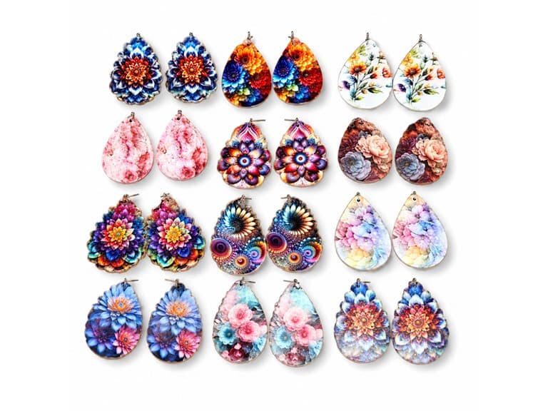 12 Pairs Boho Flower Earrings - Image 1