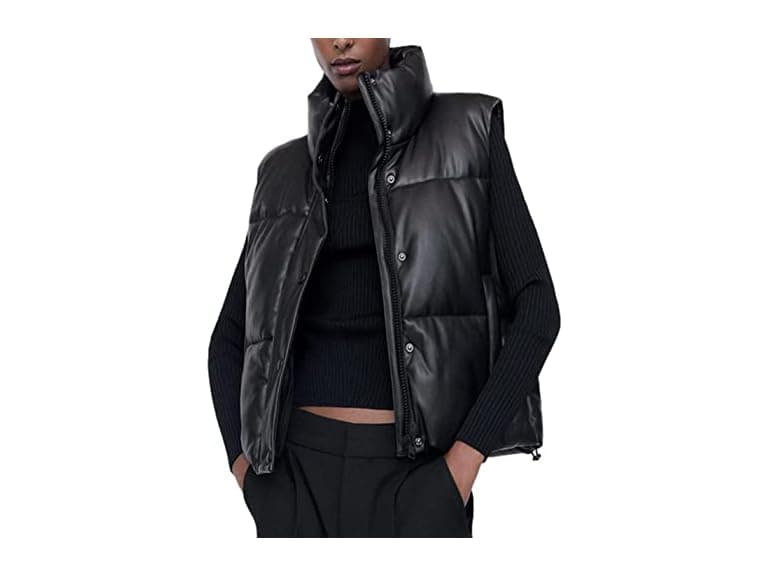 Mingzhu Women Faux Leather Puffer Vest Winter Vest - Image 1