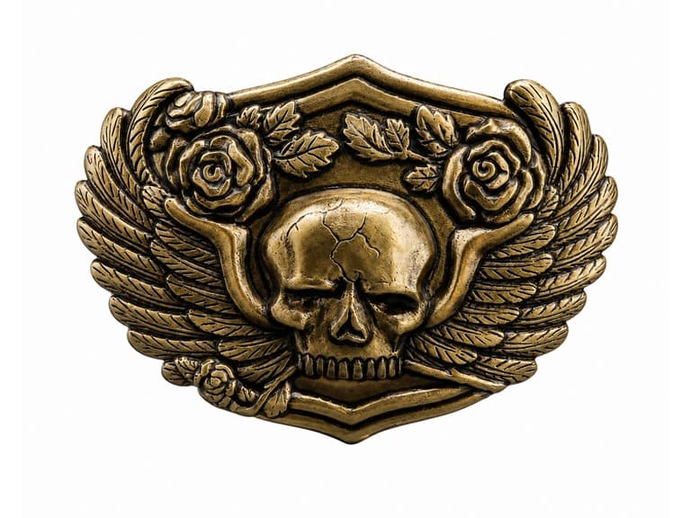 Vintage Bronze Skull Belt Buckle - Image 1