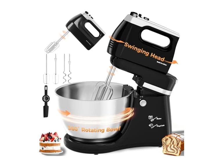 Stand Mixer Electric Kitchen Mixer, 4.8 QT Auto-Rotating Bowl & Beater Tilt-Head 2-IN-1 Standing Hand Mixer, 250 Watt 5-Speed with Turbo Boost Household Mixer with Beaters & Dough Hooks for Baking (Open Box) - Image 1