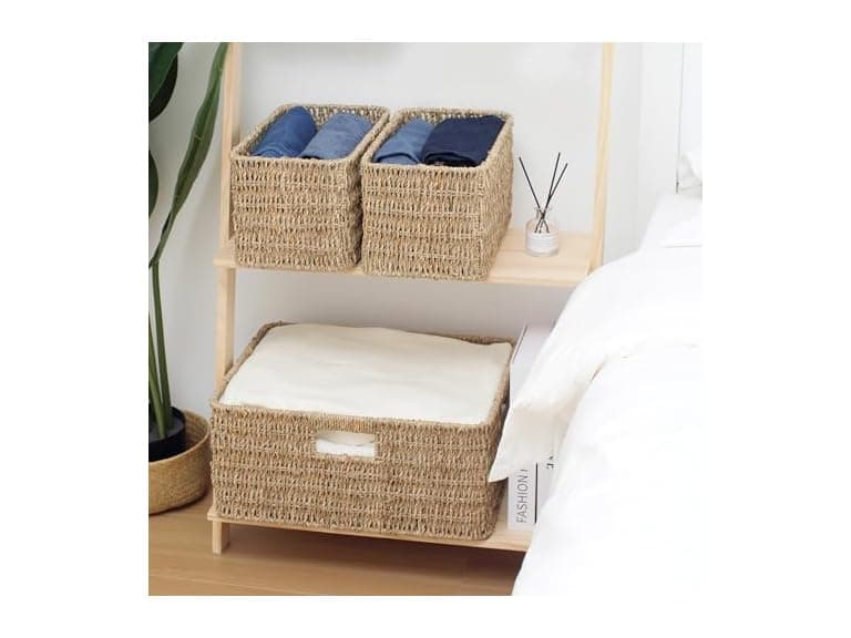 JS HOME Seagrass Wicker Storage Baskets, Set of 3 - Image 1