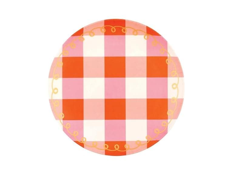8" Melamine Plastic Plate, Set of 4, Pink Plaid - Image 1