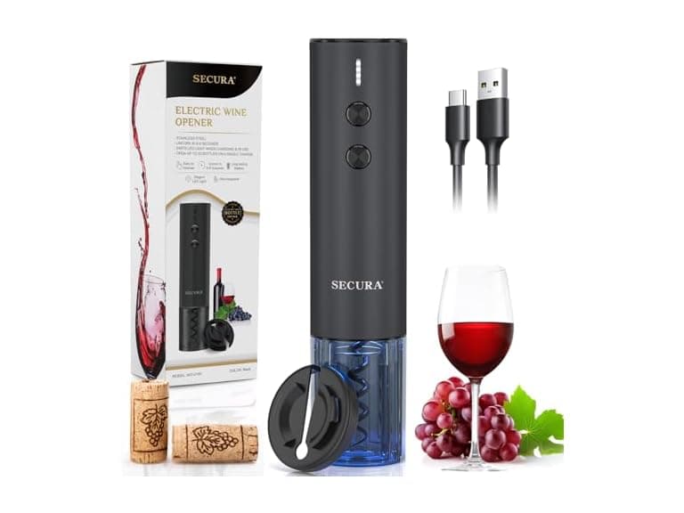 Secura Stainless Steel Electric Wine Opener, Black - Image 1