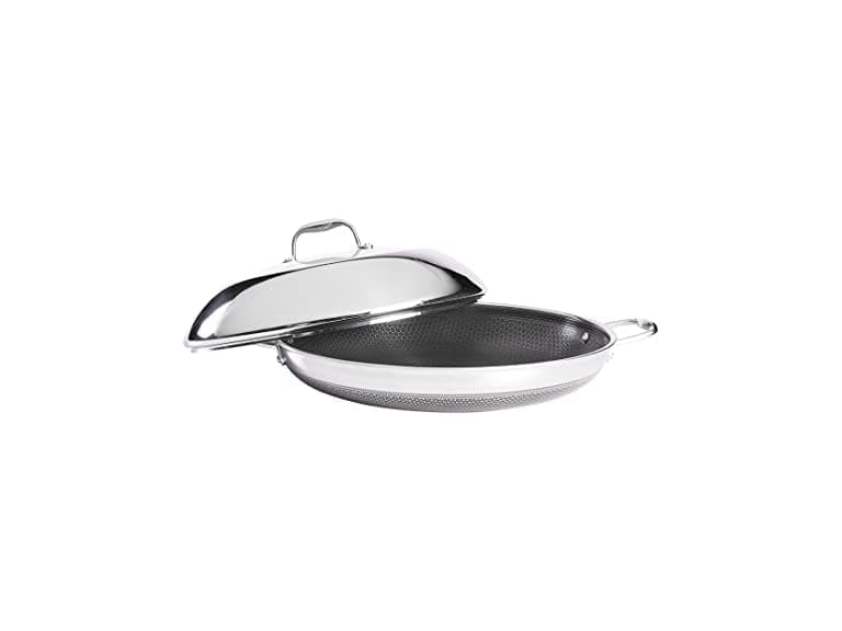 HexClad 14 Inch Hybrid Stainless Steel Frying Pan with Lid, Stay (Open Box) - Image 1