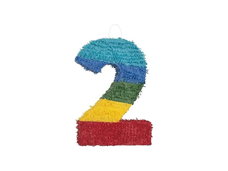 Unique Rainbow-Colored Number 2 Shaped Pinata - Image 1