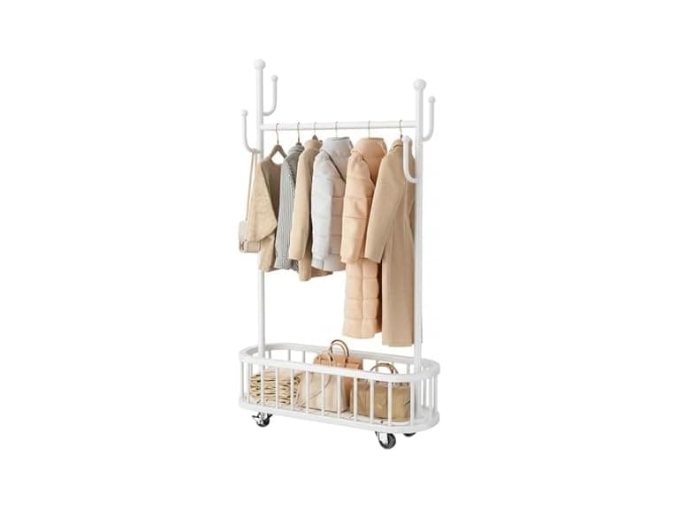 Takywep Rolling Clothing Rack with Wheels and Basket Storage - Image 1