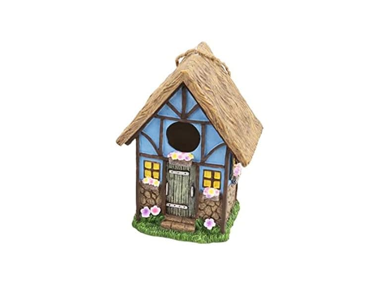 8.2" Resin Blue Cottage Bird House - Image 1