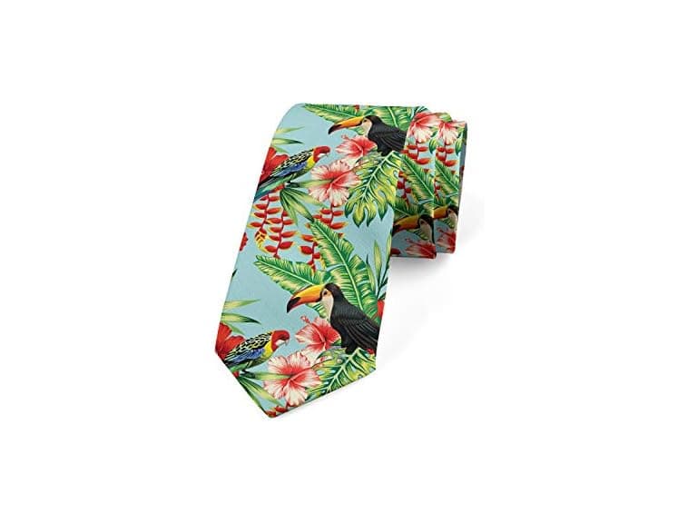 Ambesonne Men (3.7") Tie Hibiscus Parrot Toucan - Image 1