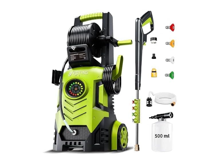 2025Upgraded Pressure Washer 5000PSI with Adj-8-Level Touch Screen, 34" Tall Power Washer, 4 Quick Connect Nozzles, Inlet Hose&Filter&500mlFoam Cannon for Cars/Fences/Driveways, Green (Open Box) - Image 1