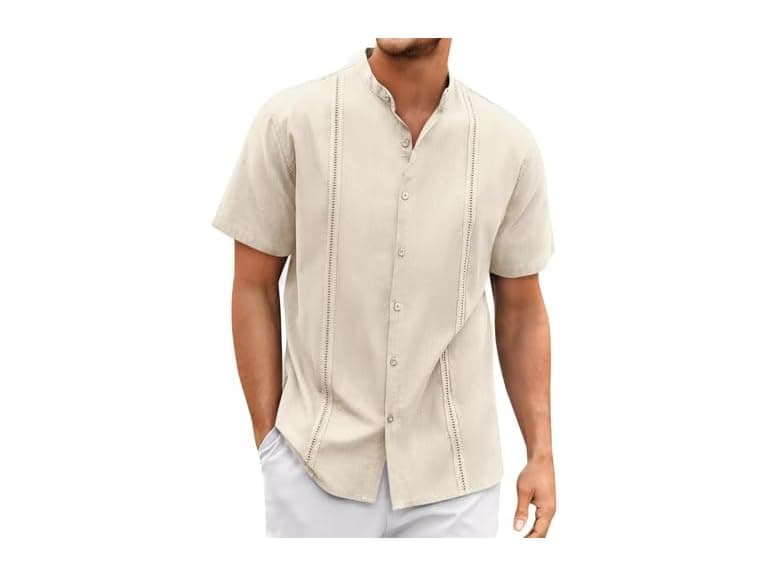 Ryannology Men (XXL) Guayabera Shirts Linen Shirt - Image 1