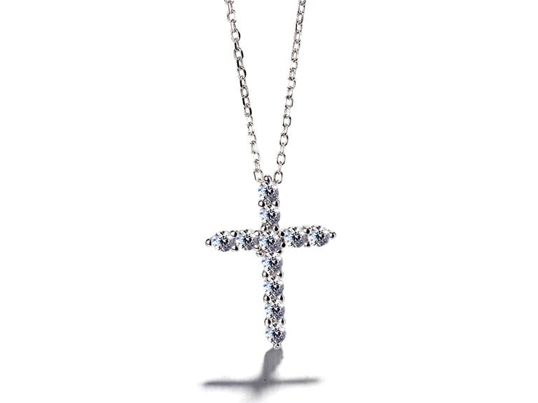 14K White Gold Plated Cross Necklace - Image 1