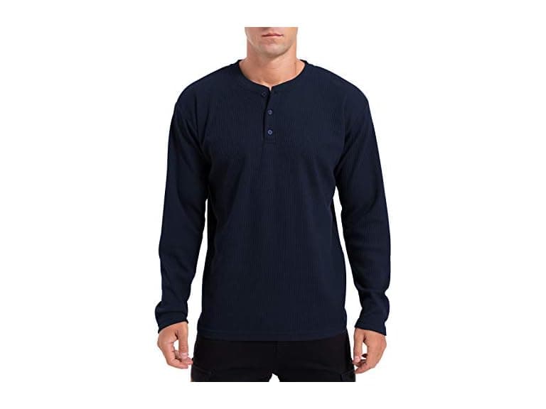 Qualfort Men (M) Waffle Henley Shirt Long Sweater - Image 1