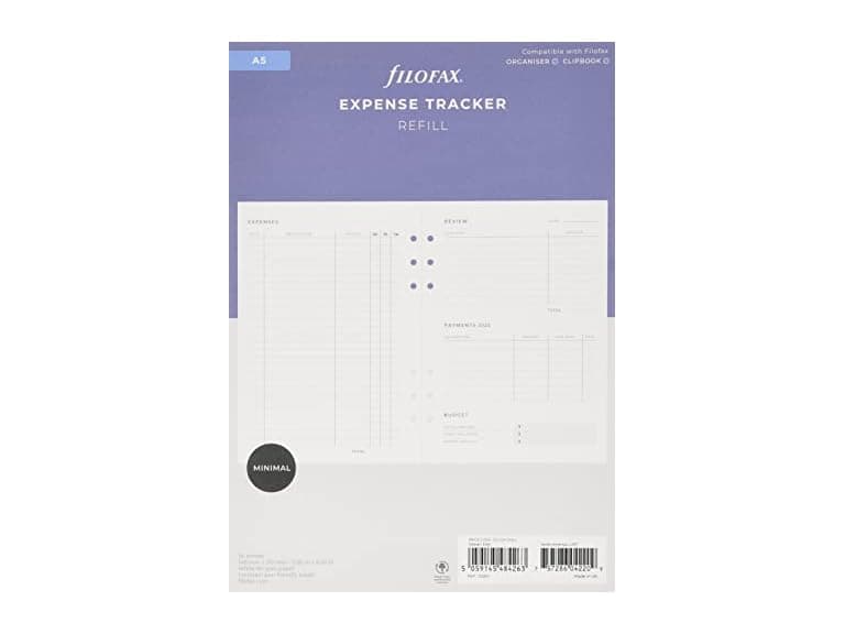 Filofax A5 Organiser Expense Tracker Refill, White - Image 1