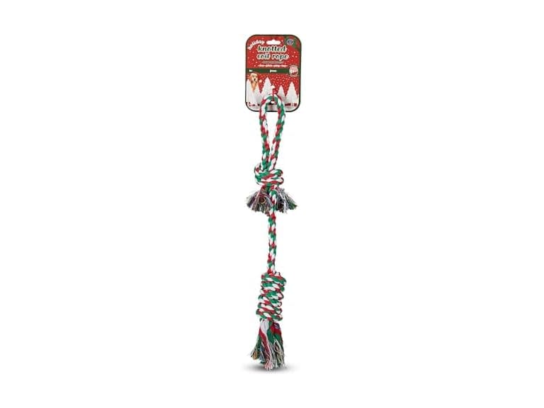 Bow Wow Pet Xmas Tug Rope with Ball Knot Dog Toy - Image 1