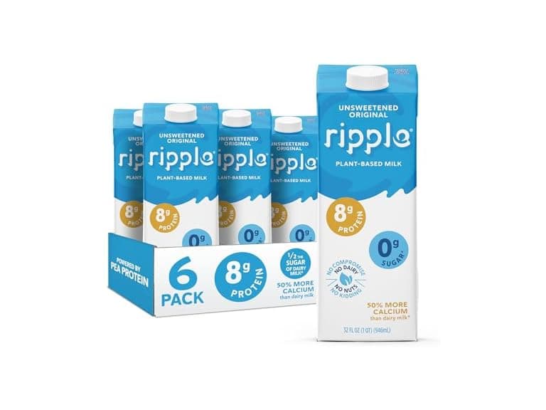 5PK Ripple Unsweetened Original Plant Based Milk | 8g - Image 1