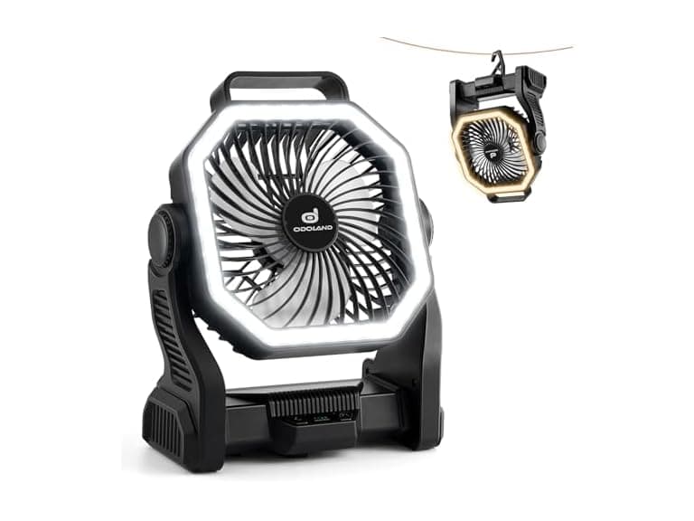 Odoland Black Rechargeable Camping Fan - Image 1